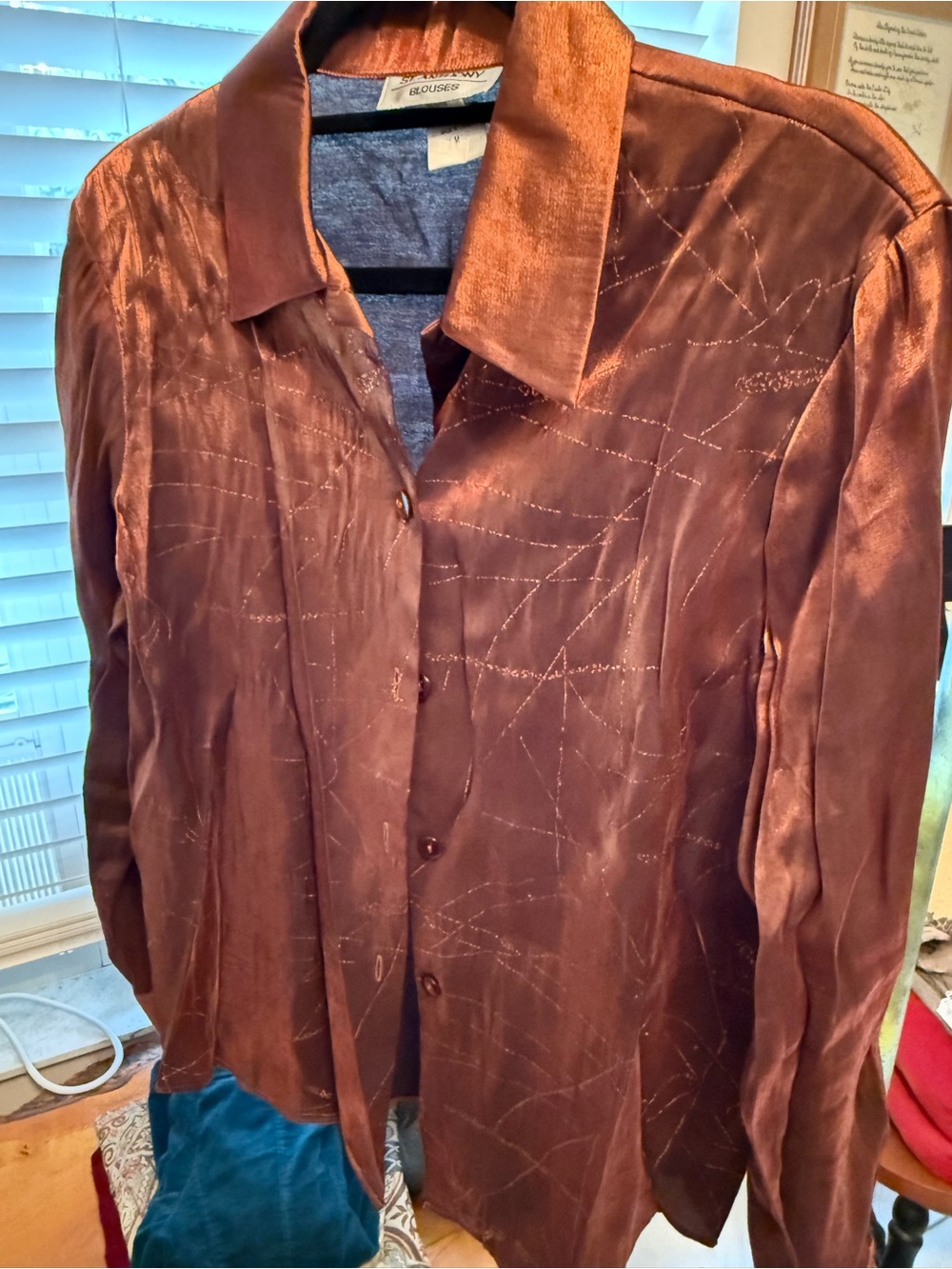 Silky Copper button -Up Blouse with Subtle gold Shimmer